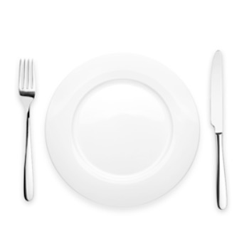 Setje van bord, mes en vork